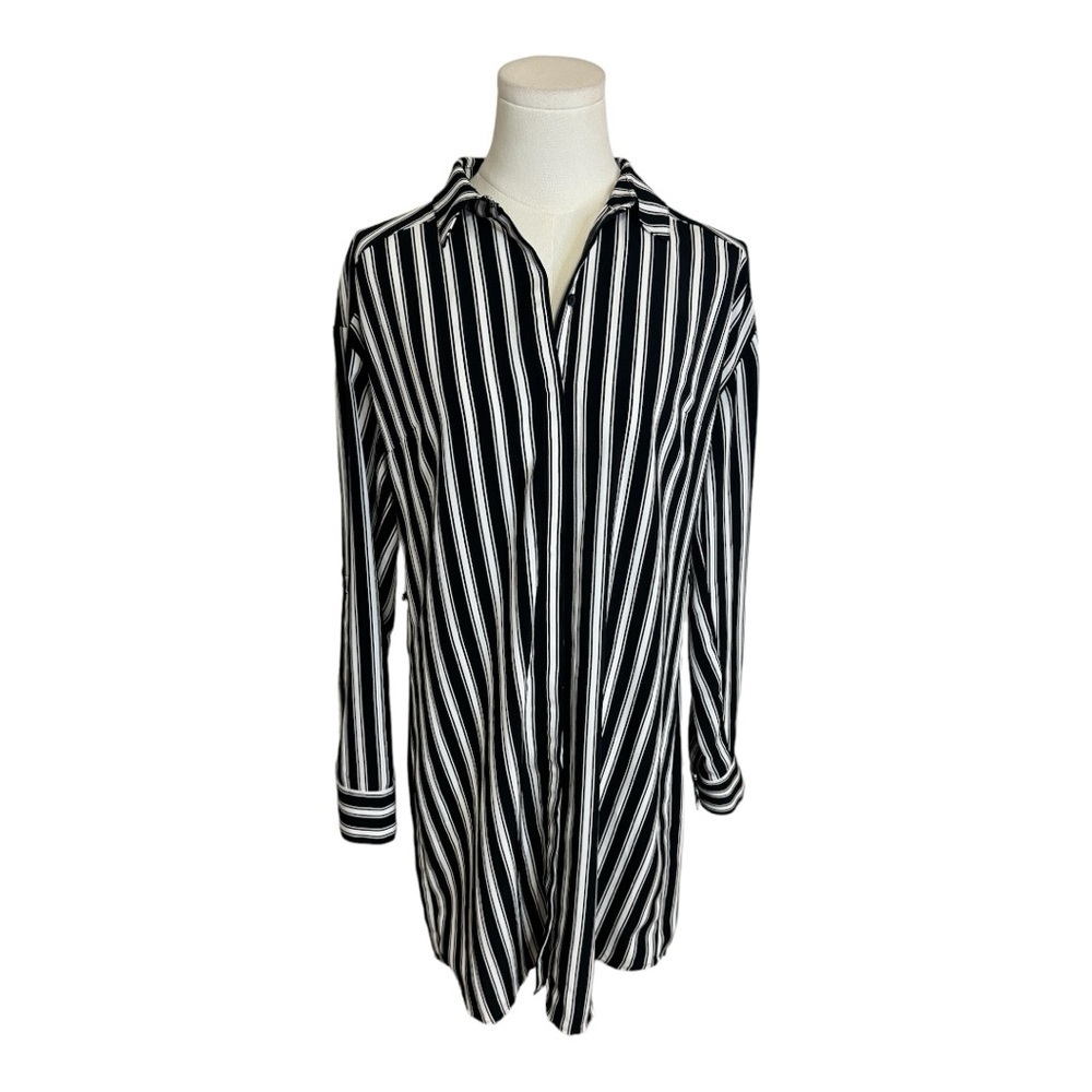 EXPRESS Black White Striped‎ Button Down Shirt Dress Sizr S Work Party Vacation